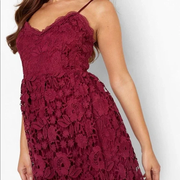 strappy crochet lace skater midi dress Crochet Lace Scoop Neck Tank Midi Dress